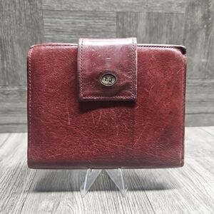 Vintage Rolfs Bi Fold Red Cowhide Leather Wallet 10 Card Slots & Coin Pouch
